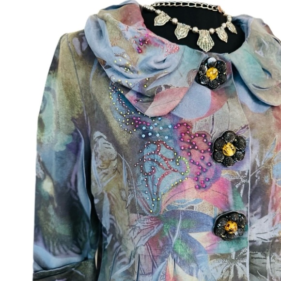 B.L.E.U. ~ Women’s lightweight 3/4 sleeve cruelty-free suede-like jacket size MP - Picture 8 of 9